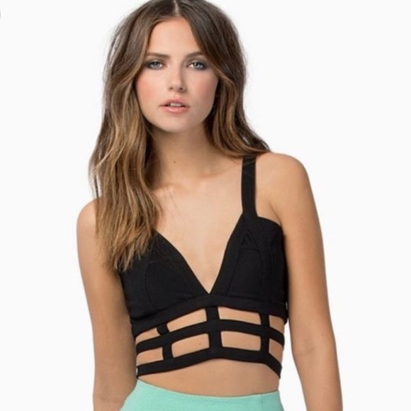 Tobi Caged Plunging V-Neck Crop Top Bright Barbie Pink XS - Picture 7 of 7